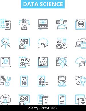 Data science vector line icons set. Data, Science, Mining, Analysis, Machine, Learning, Algorithms illustration outline concept symbols and signs Stock Vector