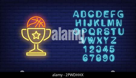 Basketball in cup neon sign Stock Vector