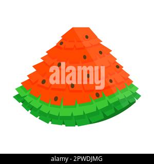 juicy ripe watermelon pinata for parties, vector illustration. Mexican paper toy with treats inside in shape of donkey, candy for birthday Stock Vector