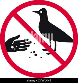 Do not feed birds prohibited sign, don't feed the seagulls forbidden modern round sticker, vector illustration Stock Vector