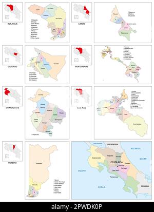 Administrative vector map of the Central American state of Costa Rica Stock Photo