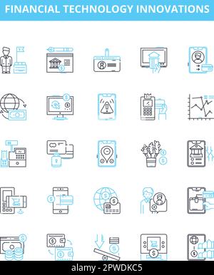 Financial technology innovations vector line icons set. Fintech, FinTech, Financial-Tech, FinTechs, Innovations, Banking-Tech, Payment-Tech Stock Vector