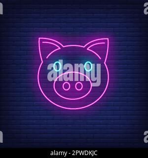 Pig face neon sign Stock Vector