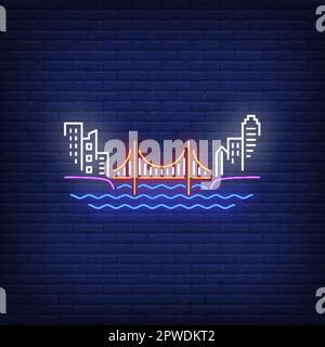 City bridge neon sign Stock Vector
