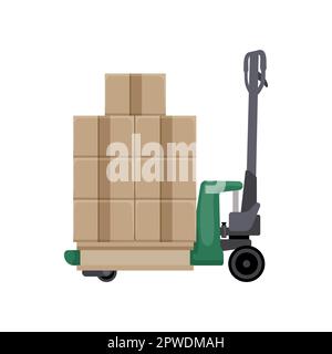 Forklift carrying pile of boxes flat vector illustration Stock Vector