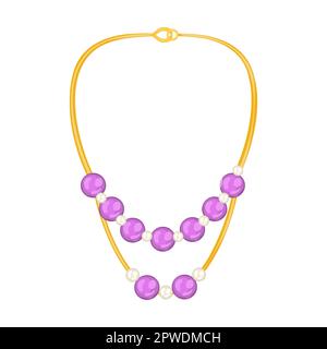 gold necklace with stones jewelry vector illustration. Gold, silver, pearl jewellery. Stone or diamond rings, earrings, pendants, bracelets for Stock Vector