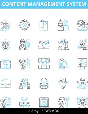 Content management system vector line icons set. CMS, Content, Management, System, Creation, Publishing, Storage illustration outline concept symbols Stock Vector