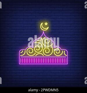 Mosque dome with decor neon sign Stock Vector