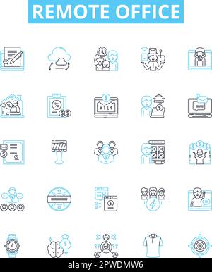 Remote office vector line icons set. Remote, Office, Teleworking, Telecommuting, Home-based, Distributed, Virtual illustration outline concept symbols Stock Vector