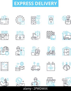 Express delivery vector line icons set. Express, Delivery, Rush, Quick, Speed, Dispatch, Mail illustration outline concept symbols and signs Stock Vector