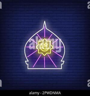 Mosque dome with Islam symbol neon sign Stock Vector