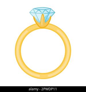 women gold ring with a large diamond, jewelry vector illustration. Gold, silver, pearl jewellery. Stone or diamond rings, earrings, bracelets Stock Vector