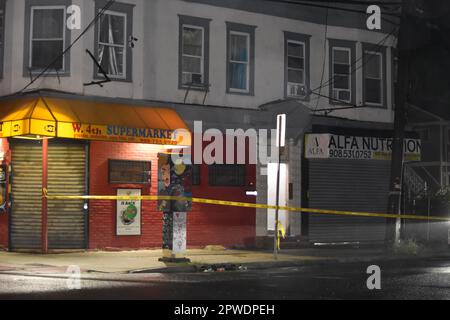 Plainfield, USA. 30th Apr, 2023. Location where the stabbing occurred. Stabbing in Plainfield, New Jersey, USA on April 29, 2023. At around 2240 hours, more than two people were stabbed near the area of West 4th Street in Plainfield, Saturday evening. No additional information was immediately available from Plainfield police on the severity of the victims or if any suspects were captured. Plainfield police were on the scene Sunday morning. Police tape blocked off the scene, where the stabbing occurred. Credit: SOPA Images Limited/Alamy Live News Stock Photo