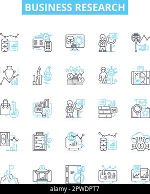 Business research vector line icons set. Business, Research, Analysis, Market, Study, Planning, Survey illustration outline concept symbols and signs Stock Vector