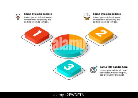 Infographic template with icons and 3 options or steps. Isometric pie. Can be used for workflow layout, diagram, banner, webdesign. Vector illustratio Stock Vector