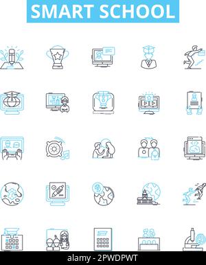 Smart school vector line icons set. Smart, School, Technology, Learn, Innovative, Intelligent, Digital illustration outline concept symbols and signs Stock Vector