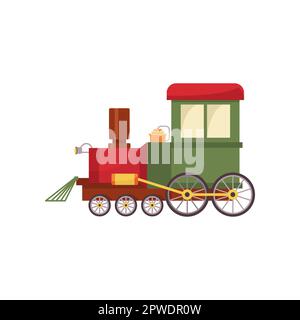 Green and red vintage locomotive cartoon illustration Stock Vector