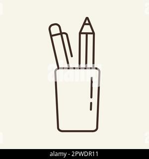 Pencil cup line icon Stock Vector
