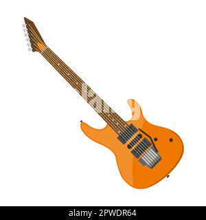 orange asymmetric electric guitar cartoon vector illustration. Colorful musical instrument for entertainment or rock band on white background Stock Vector
