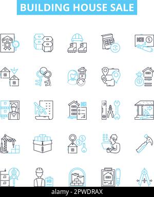 Building house sale vector line icons set. House, Building, Sale, Estate, Property, Buy, Real illustration outline concept symbols and signs Stock Vector