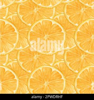 pattern seamless background Watercolor close up sliced cut orange fruit semi realistic hand drawing painted illustration, isolated on white background Stock Vector