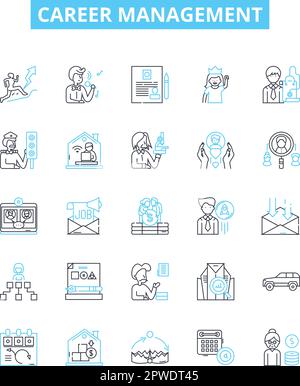 career management vector line icons set. Job, Search, Training, Networking, Resume, Developing, Goals illustration outline concept symbols and signs Stock Vector
