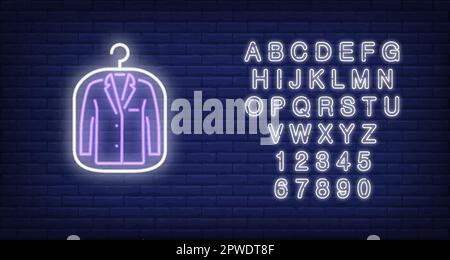 Suit jacket in cover neon sign Stock Vector