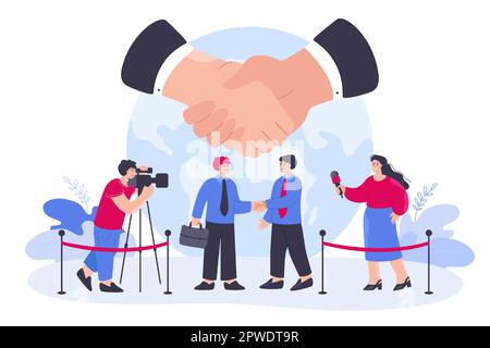 Tiny diplomats and politicians meeting for negotiations Stock Vector