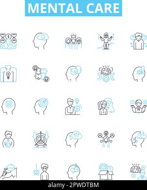 Mental care vector line icons set. Mental, care, therapy, health, counseling, support, wellbeing illustration outline concept symbols and signs Stock Vector