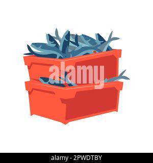 Red boxes with fish cartoon illustration Stock Vector
