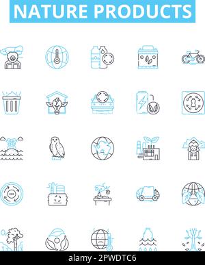 Nature products vector line icons set. Organic, Herbal, Botanical, Plants, Extracts, Essential, Oils illustration outline concept symbols and signs Stock Vector