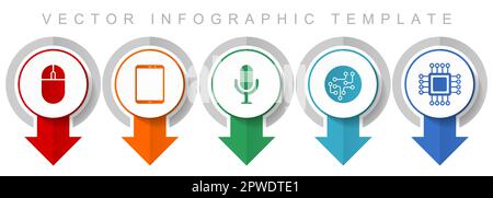 Technology icon set, miscellaneous pointer icons such as computer mouse, tablet, microphone, chip and cpu for webdesign and mobile applications, moder Stock Vector