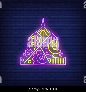 Decorated mosque dome neon sign Stock Vector