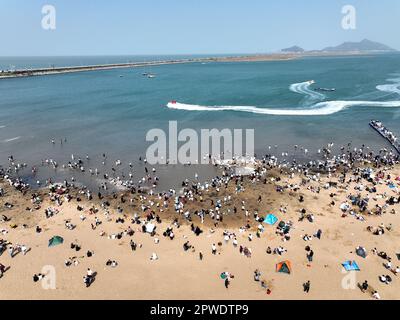 Aerial photo shows tourists enjoying summer time on the beach in Fuzhou  City, southeast China's Fujian Province, 6 August, 2023. (Photo by  ChinaImages/Sipa USA) Credit: Sipa US/Alamy Live News Stock Photo 