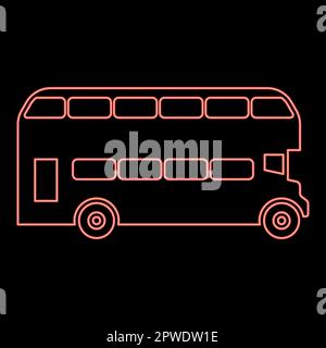 Neon double-decker London bus city transport double decker sightseeing red color vector illustration image flat style light Stock Vector