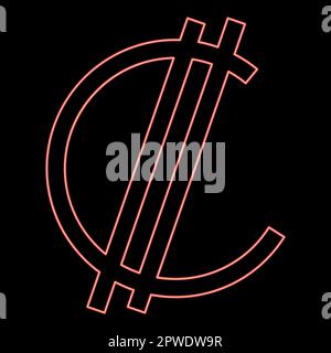 Neon colon sign currency symbol Costa Rican Salvadoran money CRC red color vector illustration image flat style light Stock Vector