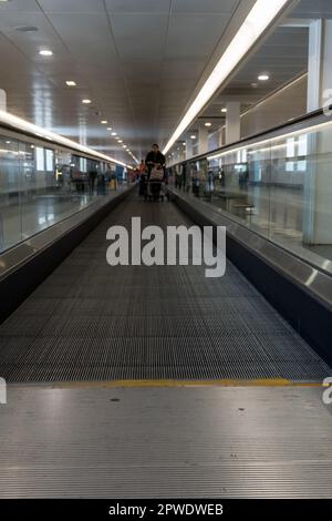 London, United Kingdom - 04-07-2023: Travel Escalator Heathrow Terminal 3 Stock Photo