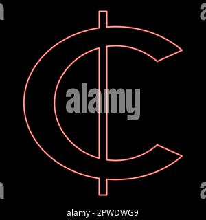 Neon ghana Cedi currency symbol money sign cash GHS Ghanaian red color vector illustration image flat style light Stock Vector