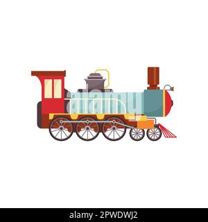 Blue and red vintage locomotive cartoon illustration Stock Vector