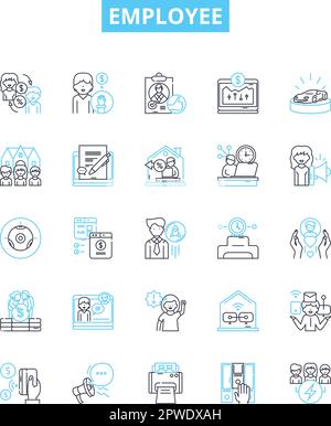 Employee vector line icons set. Worker, Staff, Personnel, Colleague, Associate, Hire, Wage illustration outline concept symbols and signs Stock Vector
