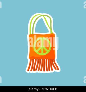 Retro hippie badge with bag vector illustration Stock Vector