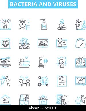 Bacteria and viruses vector line icons set. Bacteria, Viruses, Microbes, Pathogens, Antibiotic, Antimicrobial, Antiviral illustration outline concept Stock Vector