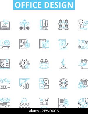 office design vector line icons set. Office, Design, Furniture, Interior, Decor, Layout, Organisation illustration outline concept symbols and signs Stock Vector
