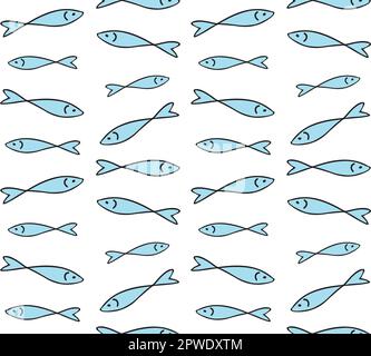 Vector seamless pattern of colored hand drawn sketch doodle fish isolated on white background Stock Vector