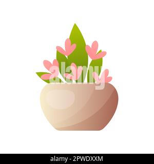 Potted plant with long leaves and pink flowers illustration Stock Vector
