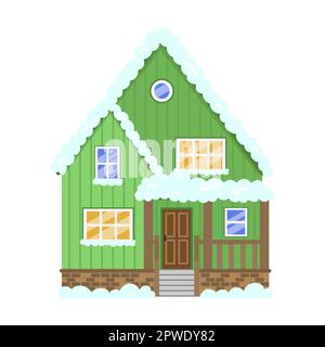 Wooden house covered with snow icon, flat style Stock Vector Image ...