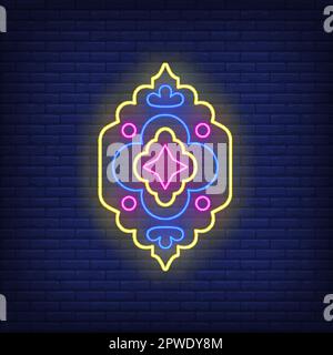 Oriental ornamental pattern neon sign Stock Vector