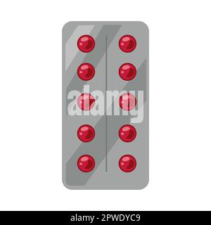 Red pills in blister pack cartoon illustration Stock Vector