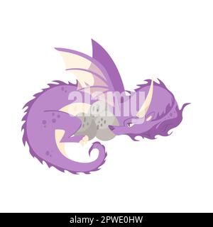 Purple dragon hatching eggs cartoon illustration Stock Vector