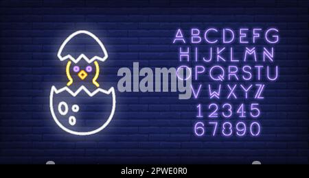 Chick hatching from egg neon sign Stock Vector